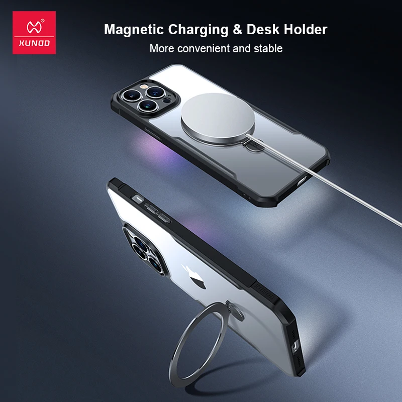 Xundd Case For iPhone 15 Pro Max 15 Pro Plus + Magnetic Holder Case For Wireless Charging Airbag Shockproof Shell Lens Protect