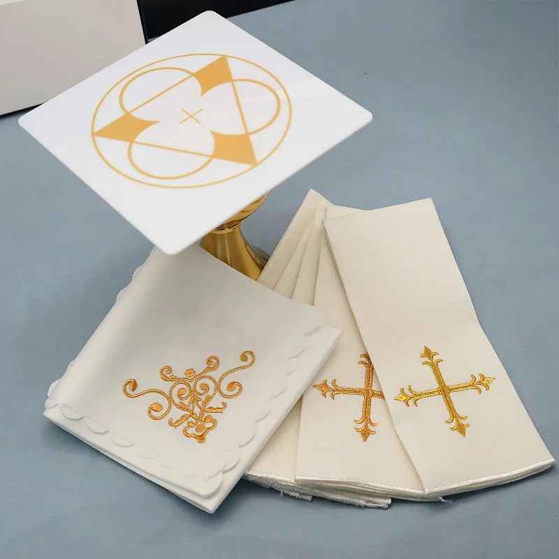 Simple Silk Thread Embroidered Gauze 9-Fold Cloth AM Stand Father Mass Liturgy European Chalice Coaster Cloths