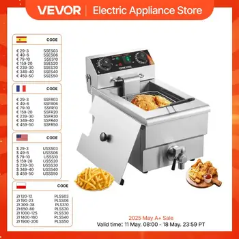 VEVOR Friggitrice Professionale Elettrica 3000W con Cestello, Friggitrice a Olio Singolo in Acciaio Inox 11 L con Controllo Tempo e Temperatura, Protezione Surriscaldamento, Uso Cucina Ristorante 1