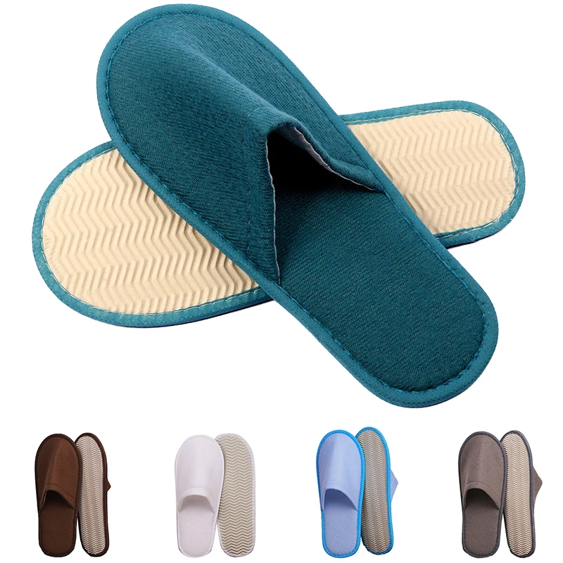 1pair Women Men Disposable Slippers White Black Non-slip Hotel Bathroom Slippers Travel Disposable Cotton Home Hospitality Shoes 2