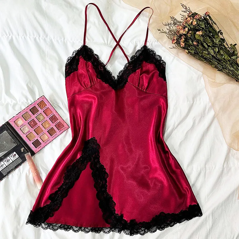 New Ice Silk Frill Trim Sleepwear Women's Soft Satin Camisole Nightdress Summer Slip Dress Comfortable Nightgown Solid Pajamas - Image 6