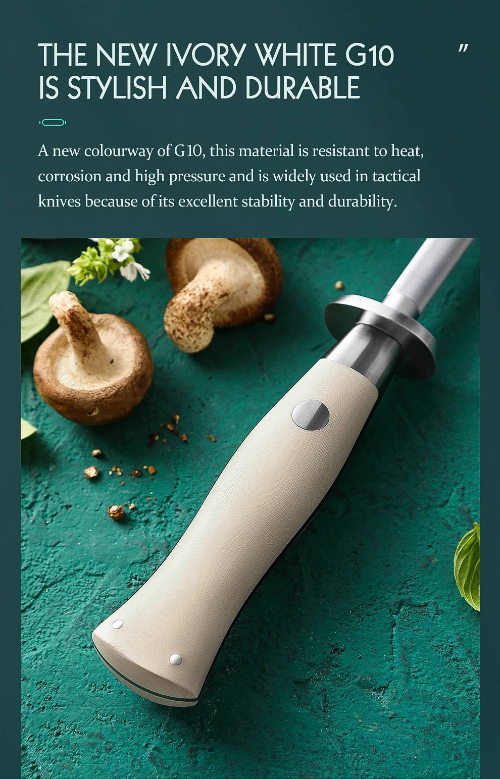 Description Picture 5 of itemHEZHEN Elegant Series Kitchen Knife Sharpener Rod High Carbon Steel Srayed Emery G10 Handle Kitchen Tools Gift Box