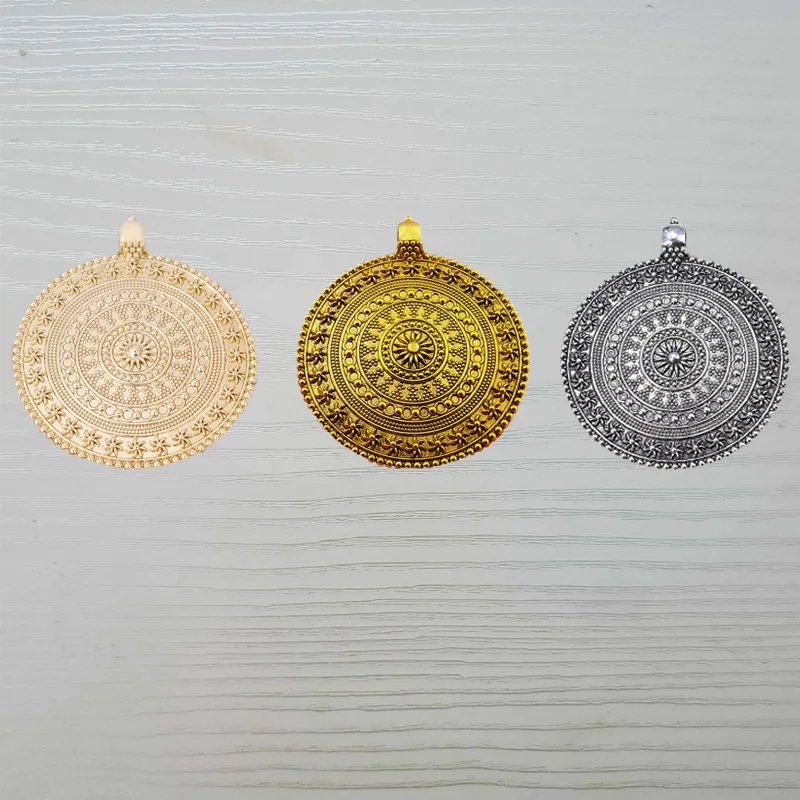1 x Gold Color Bohemia Large Flower Medallion Round Charms