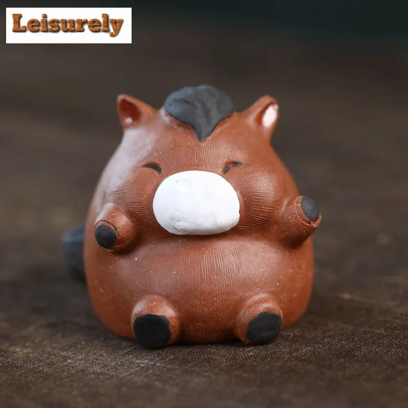 Yixing Purple Clay Cute Heart Wide Fat Body Horse Tea Pet Handmade Tea Spirit Tea Figurine Play Toys Tea Statue Ornaments Craft