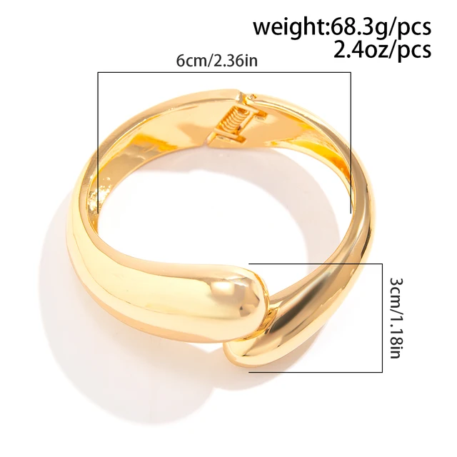 Lacteo Trendy Thick Chunky Water Drop Shape Cuff Bracelet for Women Smooth Open Bangles With Spring Jewelry Ladies Party Gifts 6