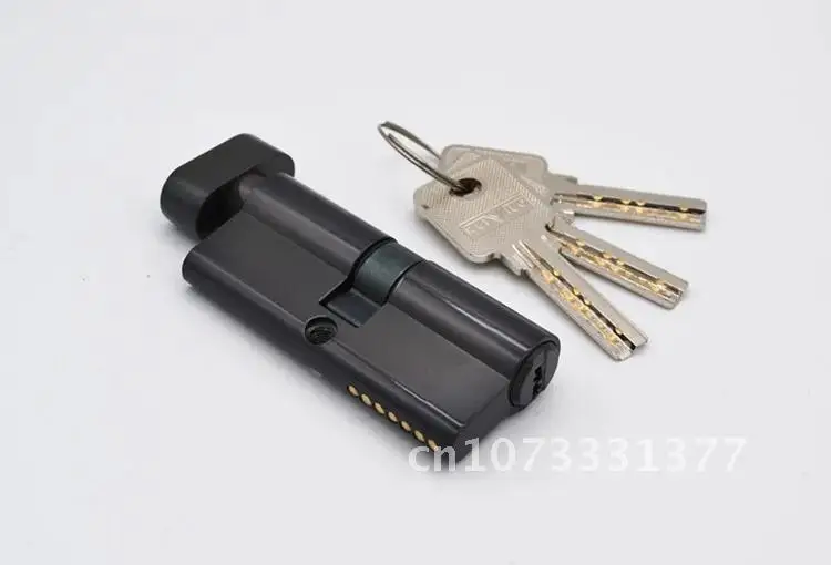 

70mm Brass Black Chrome Plated Door Lock Cylinder With 3 Brass Computer Keys Cylinder With Knobs Anti-theft Home Security