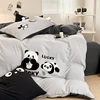 Cute Panda 100% Cotton Bedding Set Kawaii Embroidered Duvet Cover Bed Sheets Set Flat/Fitted Sheet Bed Linen Pillowcase for Kids 3