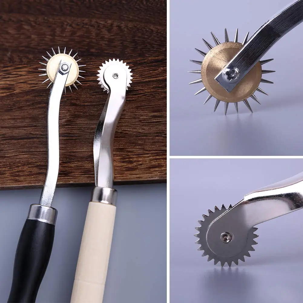 Leather Tracing Wheel 1/2PCS Tracing Wheel Stitch Marking Spacer 4mm 2mm Leather Needle Point Tracing Wheel with Wooden Handle for Leather Crafts