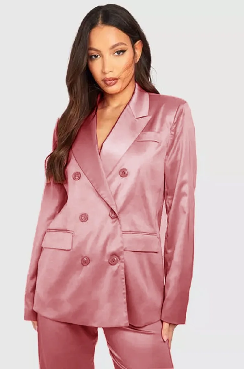 Women's Satin Double Breasted Two-piece Set Elegant 2-piece Sets for Women Fashion Women's Clothing 2024 Sets Suit Lady Pants