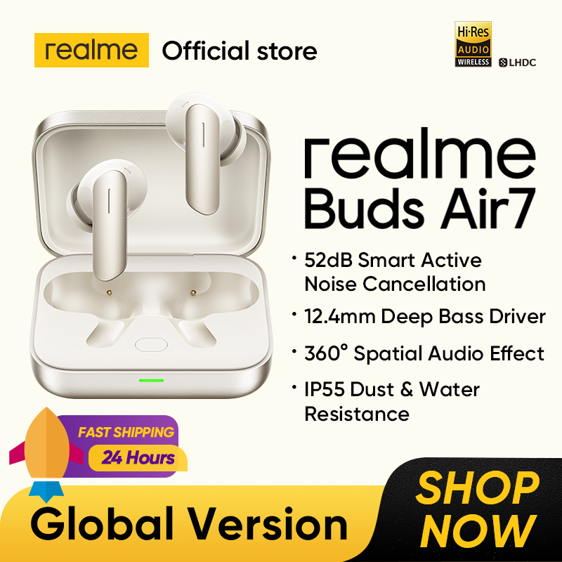realme Buds Air 7 TWS Earphone 52dB Noise Cancellation 52 Hours Battery Life 12.4mm Bass Driver LHDC 5.0 Bluetooth 5.4 IP55