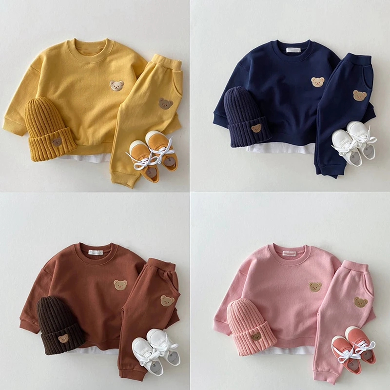 

Fashion Toddler Baby Boys Girl Fall Clothes Sets Baby Girl Clothing Set Kids Sports Bear Sweatshirt Pants 2Pcs Suits Outfits
