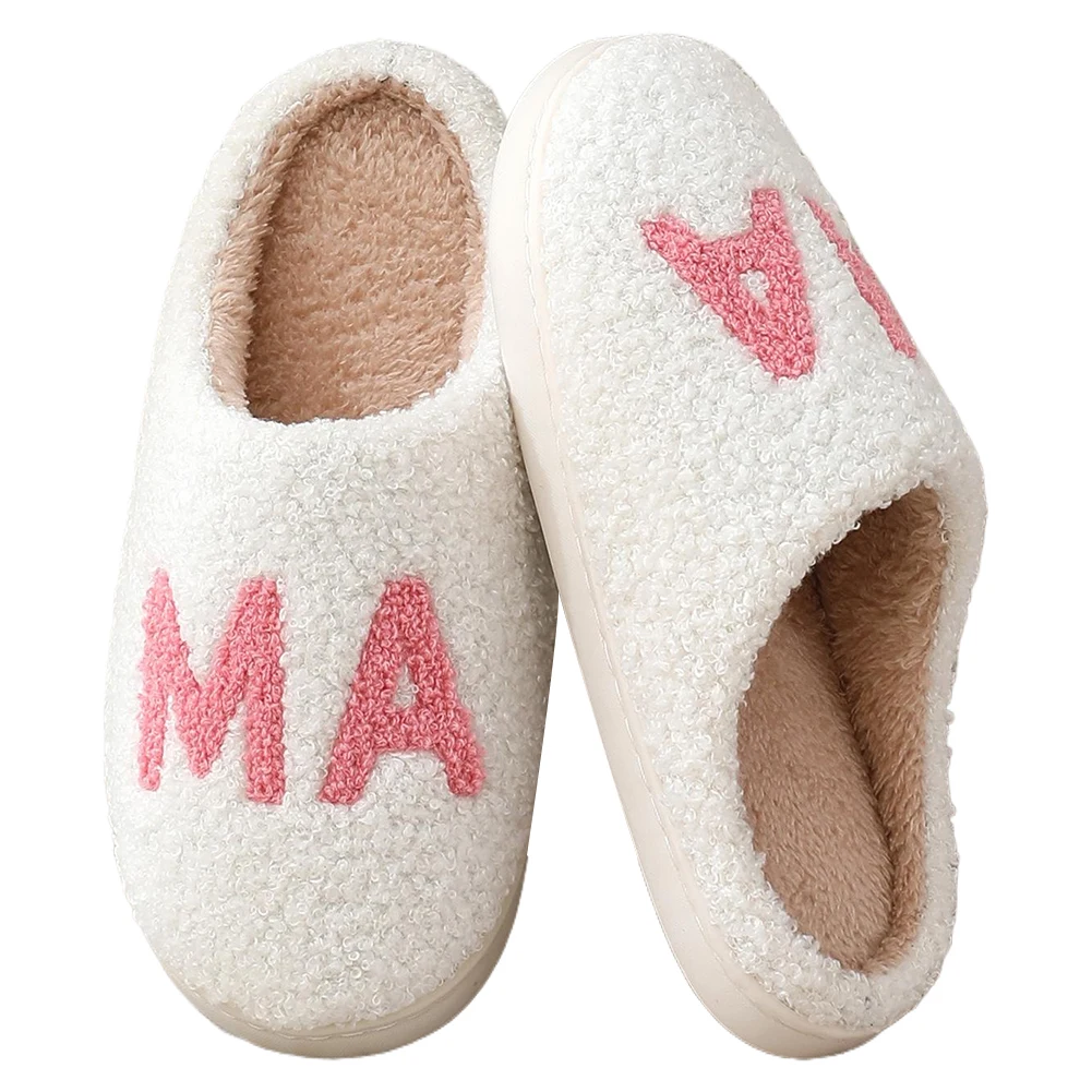 Women Plush Slippers Closed Toe Slippers Non Slip Slip-on House Shoes Comfortable Fluffy Love Breathable Gifts for Mom