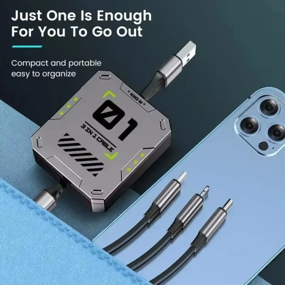 100W 6A 3 In 1 USB Fast Charging Cable to Micro USB Type C PD Charger Data Cables For Iphone 16 15 14 Huawei Xiaomi Charger Cord