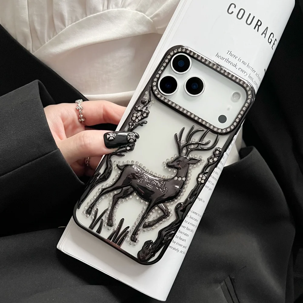 Elegant 3D Deer Diamond Glitter Phone Case - Shiny Electroplated Shockproof TPU Cover