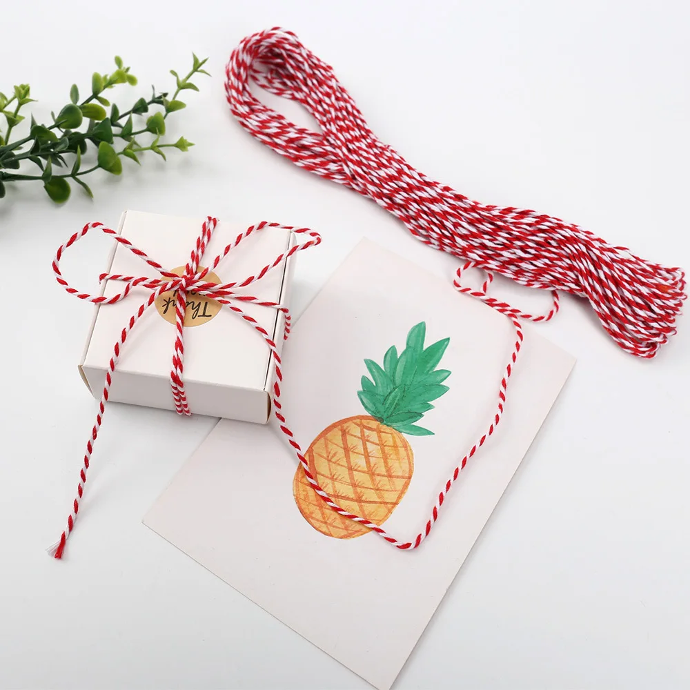 20m Red White Cotton Cord String Rope Macrame Cords DIY Crafts for Wedding Decoration Party Packaging Gift Wrapping Supplies