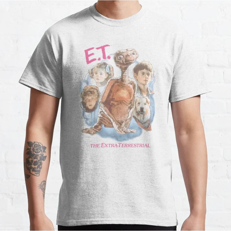 E.T. Verblasstes Retro-Gruppenfoto ET The Extra Terrestrial 80er Jahre Horrorfilm AlienSci Fi T-Shirt für Männer große Größe Erwachsene Tops S-6XL