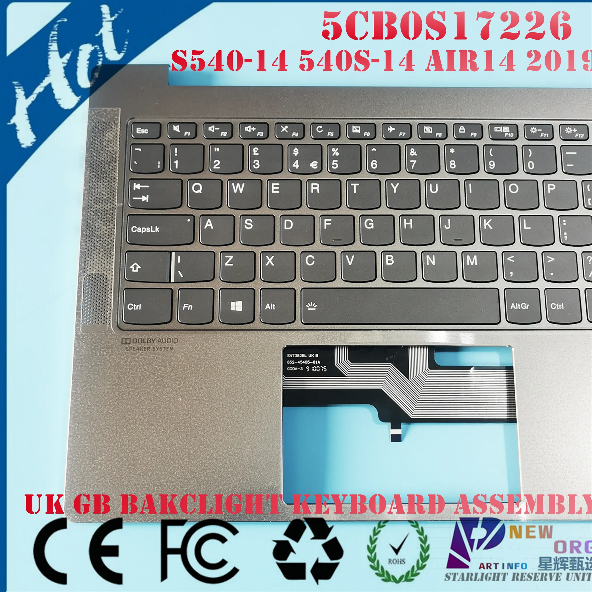 Teclado Backlight Laptop Montagem Palmrest Cinza Reino Unido Eua sp Iml Iwl 81nd 81nf 81nh 81v0 Lenovo S54014 Air142023 - Imagem 3