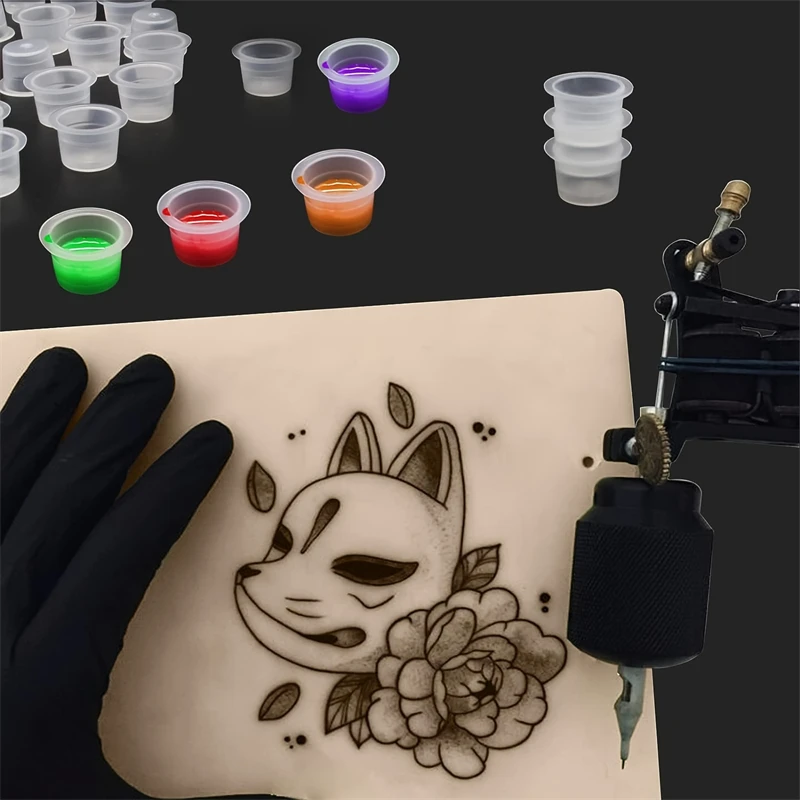 JC 100pcs Disposable Tattoo Ink Cups Plastic Pigment Clear Holder Container Caps Tattoo Permanent Makeup Microblading Supply 5