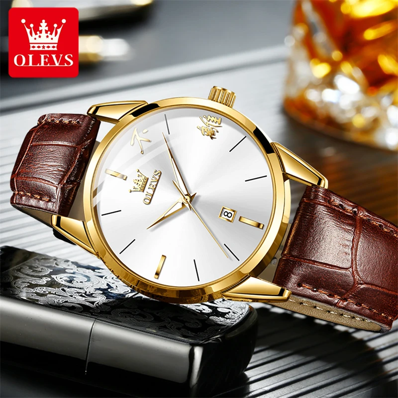 OLEVS Fashion Quartz Watch for Men Leather Waterproof Business Mens Watches Top Brand Luxury Wristwatches Relogio Masculino