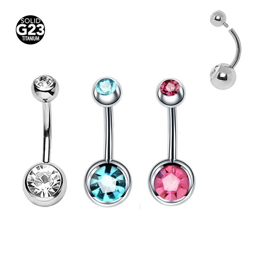 1Pc F136 Titanium Double Crystal Women Sexy Body Jewelry Ear pendant Navel Rings PIERC Belly