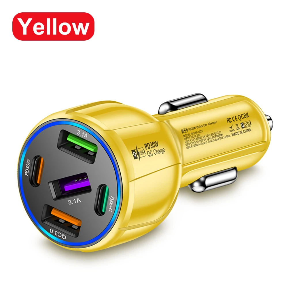 5 Ports USB Car Charger 75W PD Type C Fast Charging Charger In Car For iPhone Sa