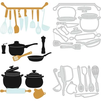 주방 뒤집개 숟가락 도구 엠보싱 스텐실 템플릿 다이 컷 세트, 카드 스크랩북용, 2 개