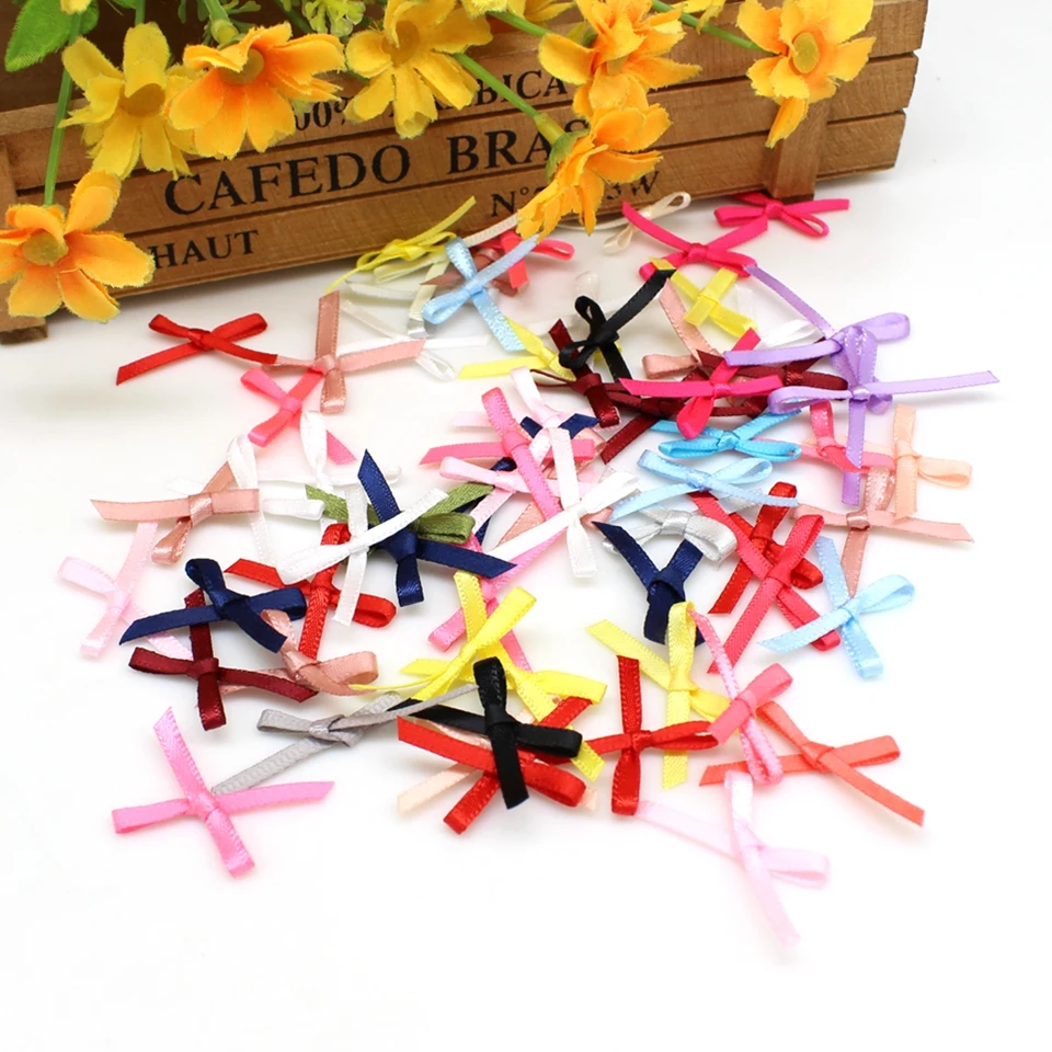 100 o 200 pezzi/lottp 4mm piccoli fiocchi di nastro per fiori, artigianato, decorazioni per feste fai da te, accessori per confezioni regalo
