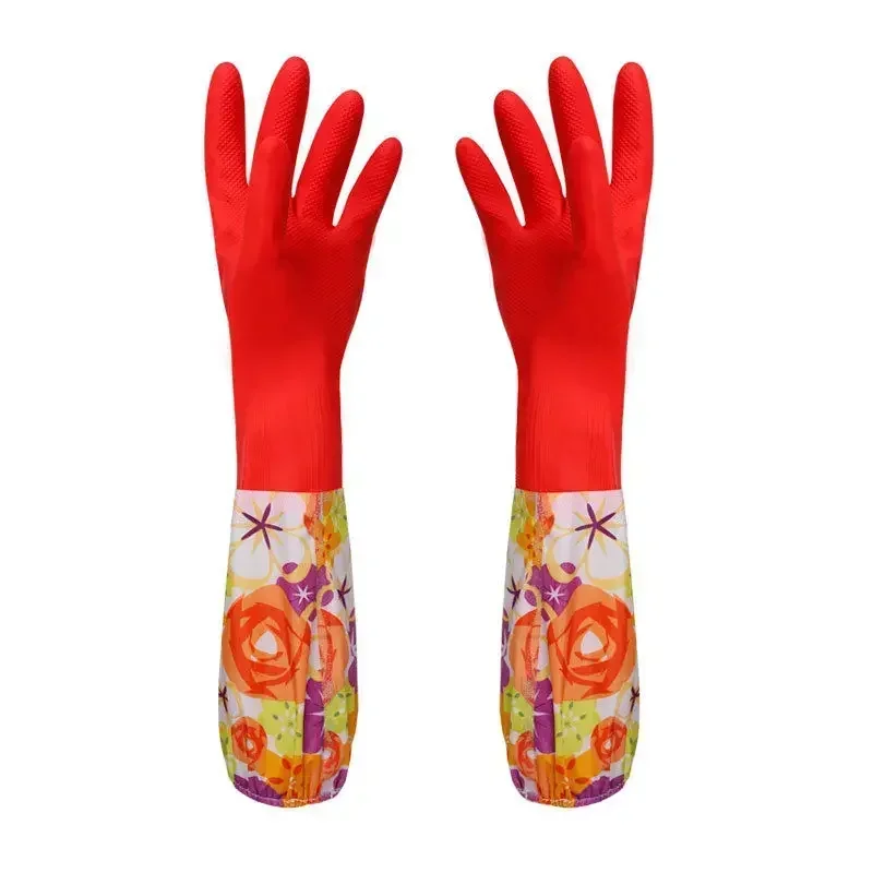 Flower Rubber Velvet Long Gloves Household Dish Washing Cleaning dishwashing gloves,cleaning gloves