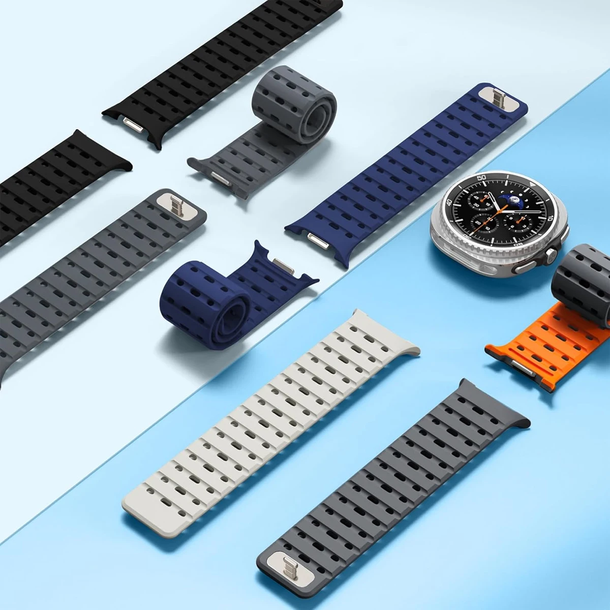 Sport Breathe Magnetic Silicone Watch Band with No-Gap Curved End Design