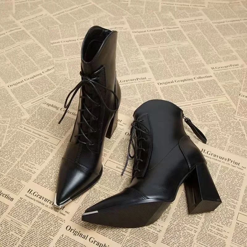 8cm High Heels Women's Ankle Boots Pointed Fashion Shoes Dress Designer Women's Boots 2025 Winter Sexy Chelsea Botas De Mujer
