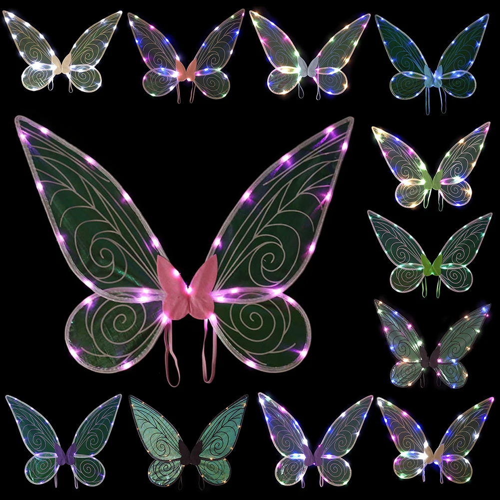 

Светящиеся сказочные крылья для Хэллоуина, косплей, рождественские детские фотографии, реквизиты, украшение, искусственные крылья бабочки для девочки