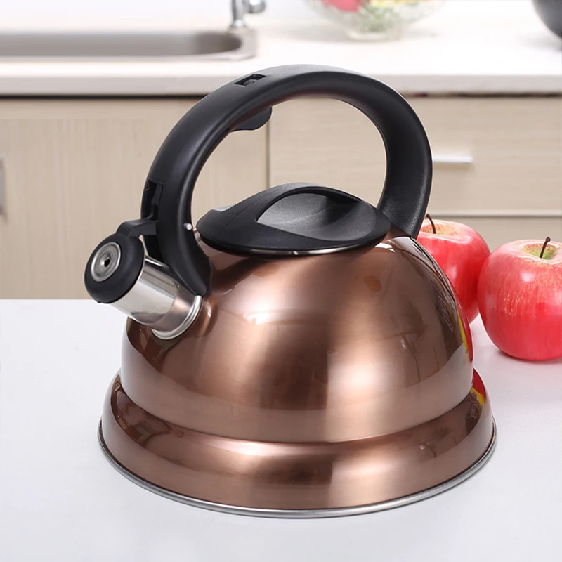 

New 3L wood grain handle spray bronzed kettle Europeanstyle sounding kettle flat bottom thickened kitchen whistle boiling kettle