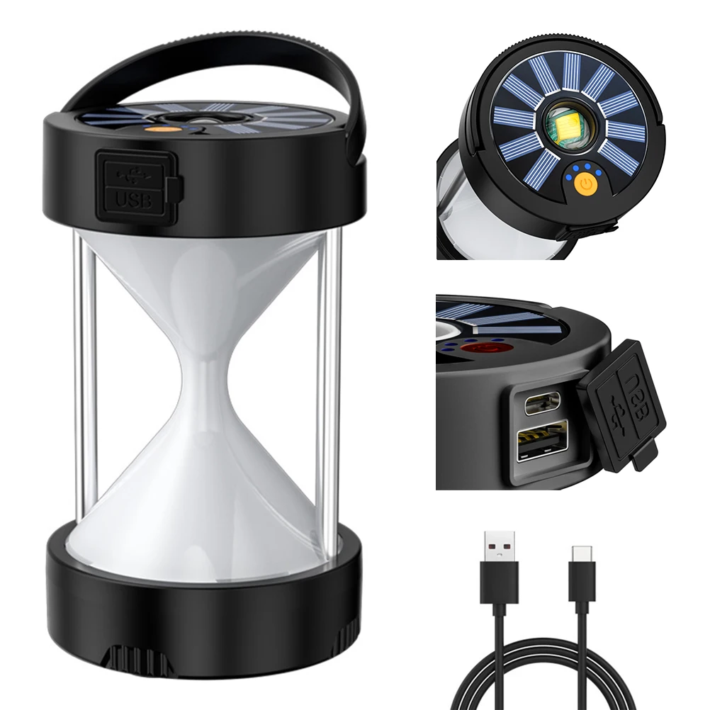 

LED Solar Camping Lantern Hourglass Shaped Rechargeable Camping Lights Tent Lamp for Outdoor Camping Hiking Emergency