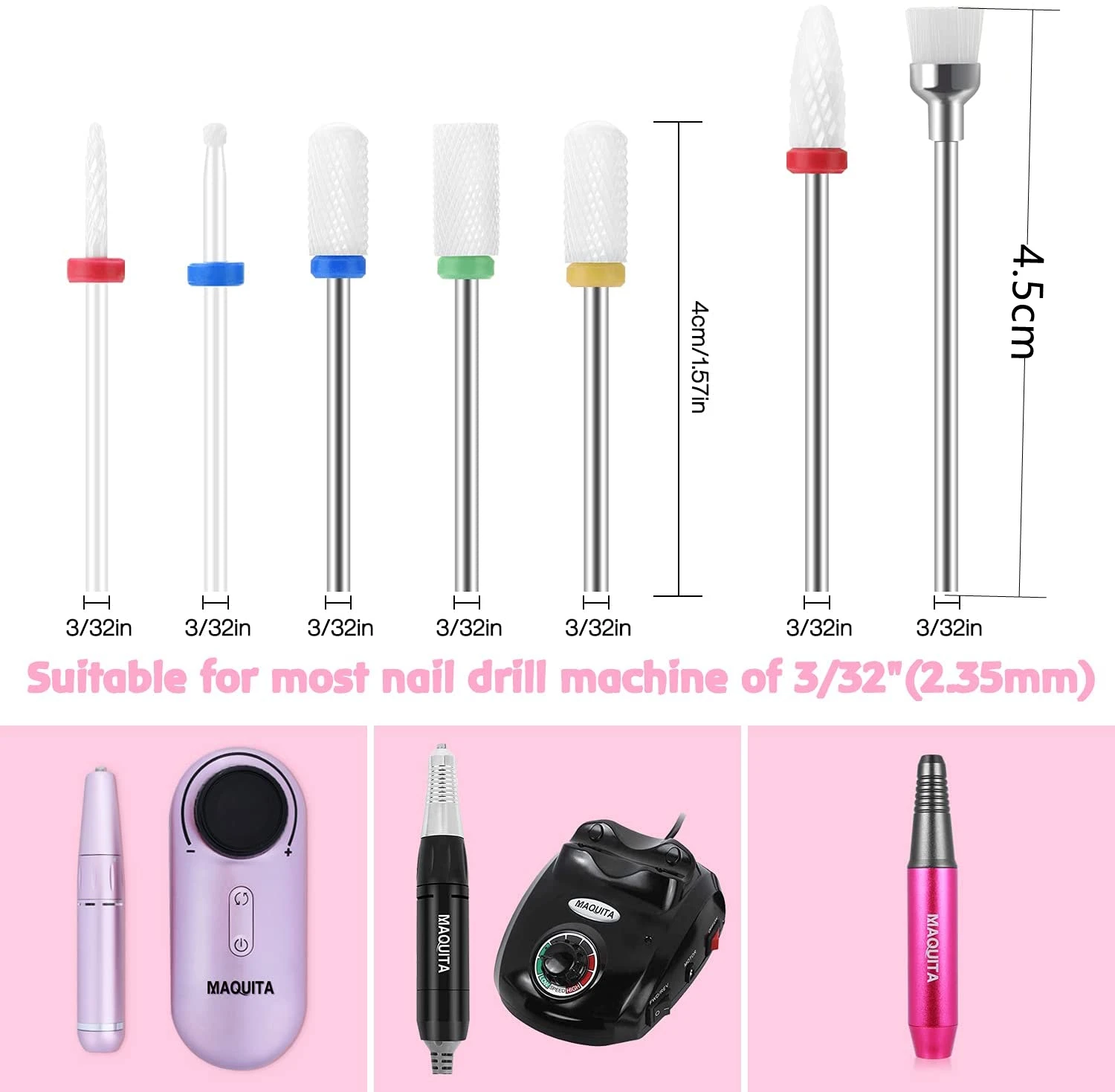 7 Pcs Combined Ceramic Milling Cutters For Manicure Removing Gel Varnish Nail Drill Bit Kits
