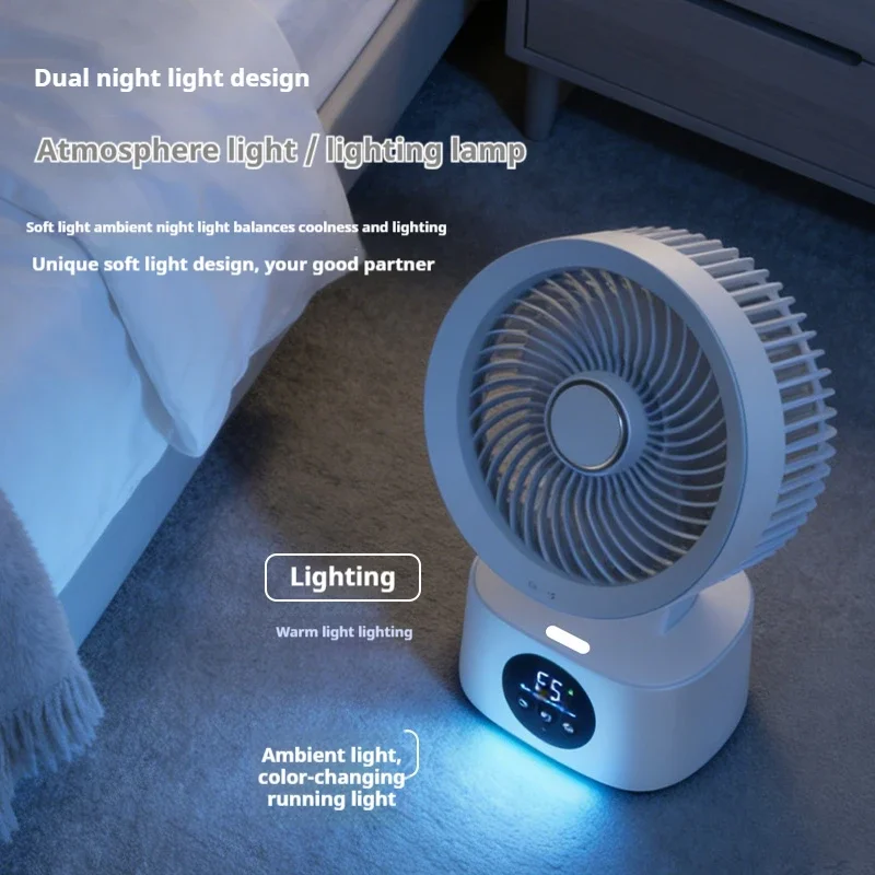 Lenovo Portable Rechargeable USB Wall Hanging Air Fan Remote Control Folding Shake Head Fan with Nightlight Air Cooler Household 2