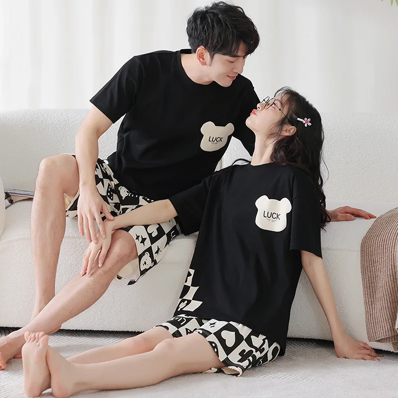Cartoon Cute Couples Sleepwear Summer Shorts Pajamas Set for Men and Women Matching Pijamas Young Boy Girl Homewear Pjs Pyjamas