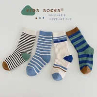 3-12T Boys Girls Socks Spring Fashion Striped Crew Socks Children's Calf Socks 4 Pairs Top Grade Quality Guarantee 1