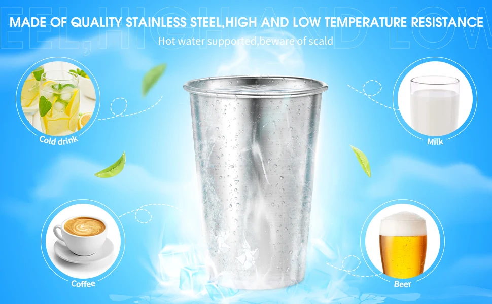 Description Picture 6 of item4 Pieces Stainless Steel Pint Cups 500ml Stainless Steel Tumblers Pint Camping Cups Drinking Glasses Stackable Metal Cups