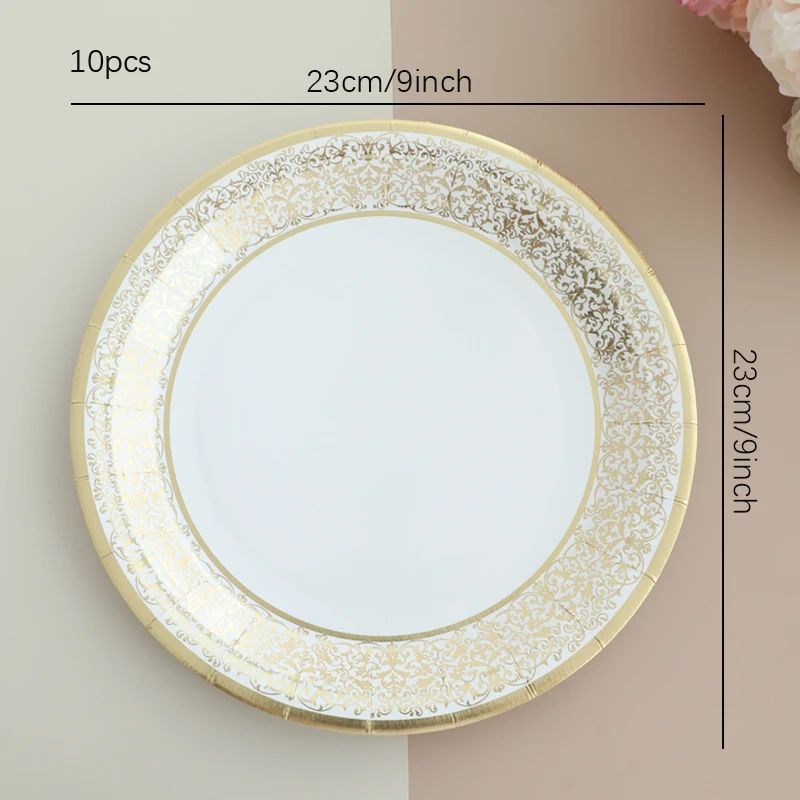 Description Picture 5 of itemGold lace set tableware disposable paper plates cups tissues birthdays genders revealed wedding events party decorations