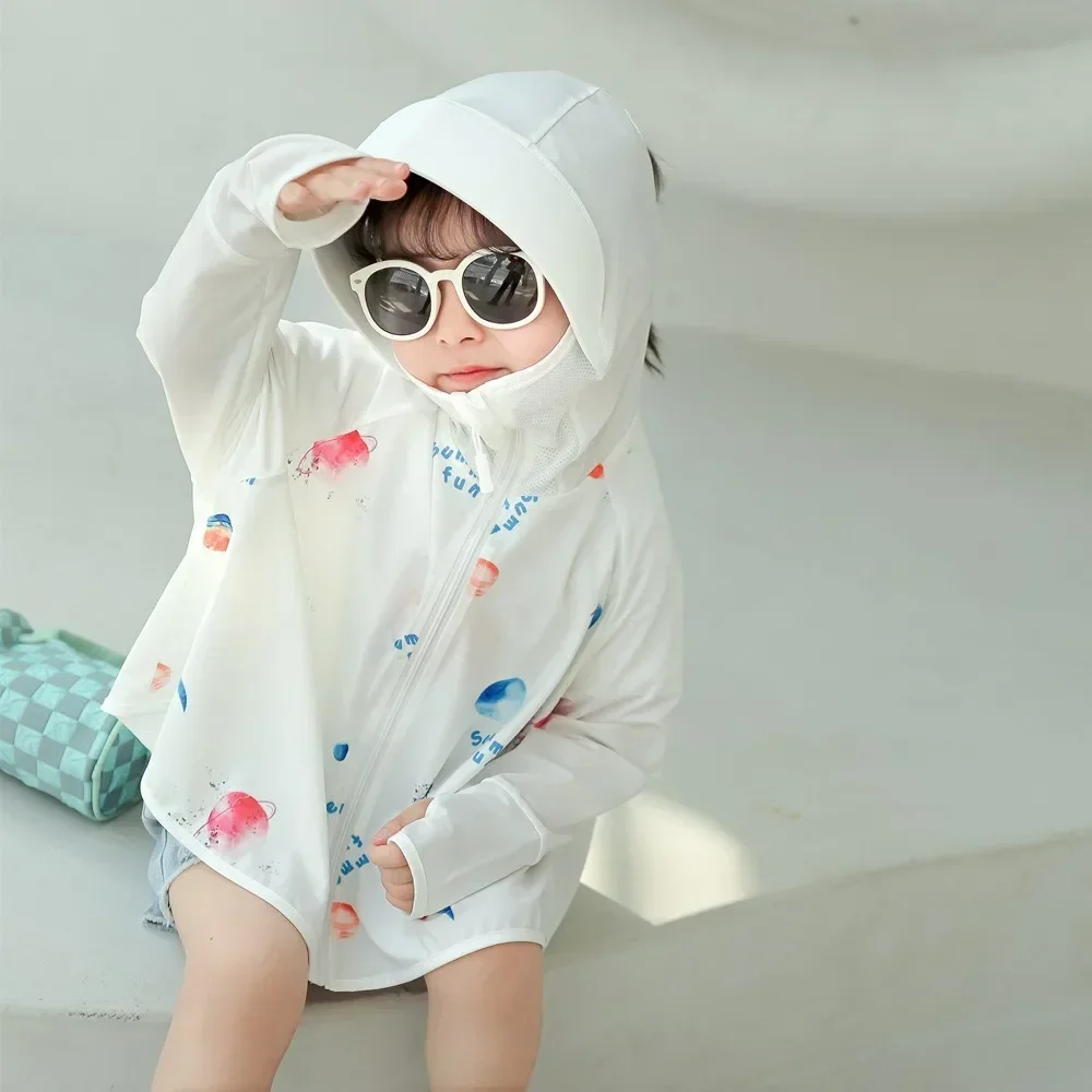 Summer Cartoon Ice Silk Anti-UV Sunscreen Jacket Baby Cartoon Sun Protection Clothes Breathable Children Skinsuit