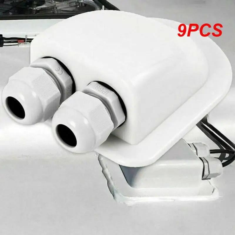 

9PCS Double Wire Entry Gland Box Solar Panel Roof Wire Entry Gland Box Cable Motorhome White Double Hole RV Yacht Car