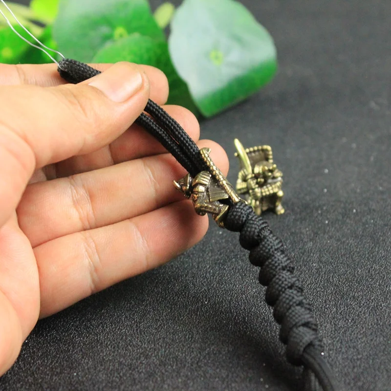 Japanese Broadsword Samurai EDC Knife Bead Brass Lanyard Pendant Outdoor Flashlight Woven Paracord DIY Bracelet Charms Accessory