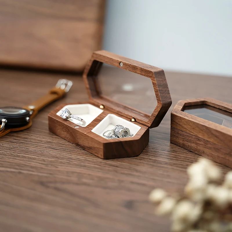 New Ring Box Jewelry Storage Engagement Wedding Ceremony Ring Customize Proposal Ring Rustic Wedding Gift for Girl Walnut Wood 5