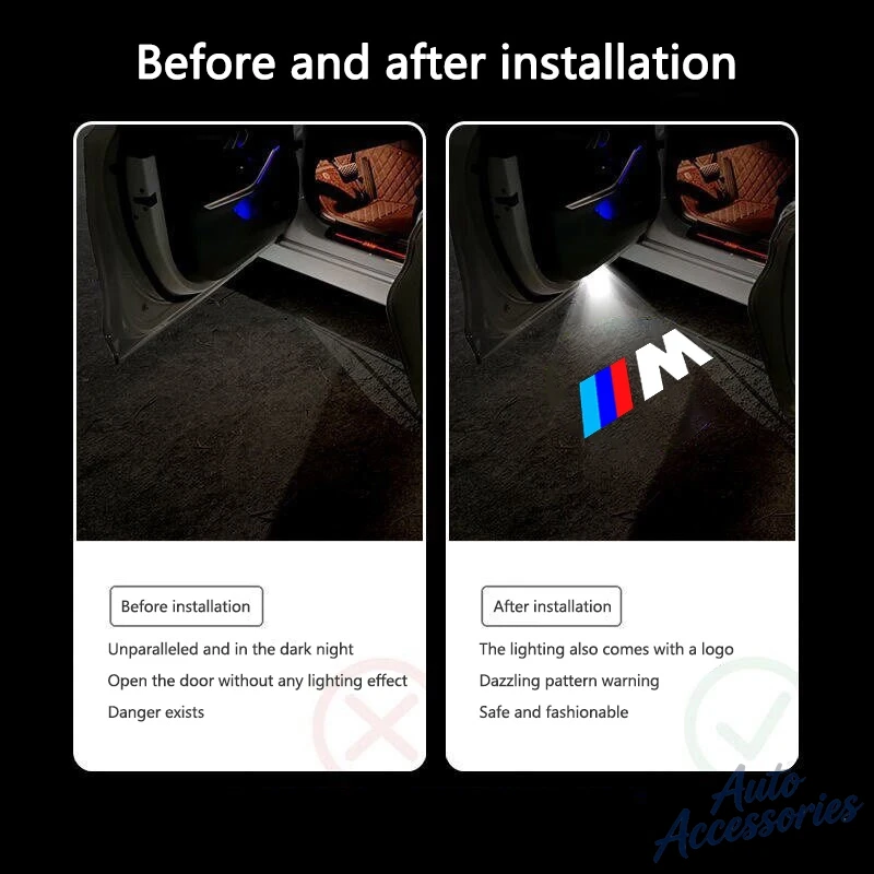 2개 자동차 도어 웰컴 LED 프로젝터 레이저 도어 라이트 BMW M F02 F10 F15 F30 F32 F80 F82 G20 G26 G30 M4 M5 G08 X3 X4 스티커용