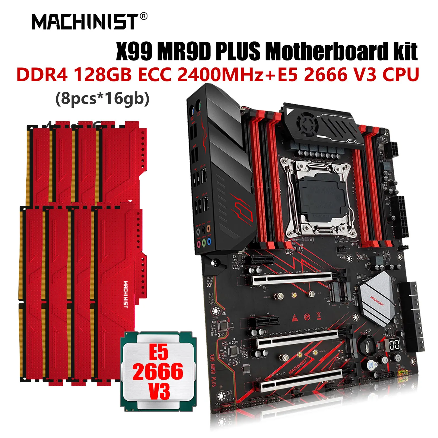 

MACHINIST MR9D X99 комплект материнской платы Combo ECC DDR4 RAM 8X16GB память LGA 2011-3 Xeon E5 2666 V3 комплект процессора NVME M.2 USB3.0