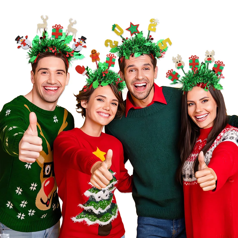 New Year Number Headbands Christmas Decorations, Colorful Headbands, Elk And Snowman Headbands, Christmas Party Decorations