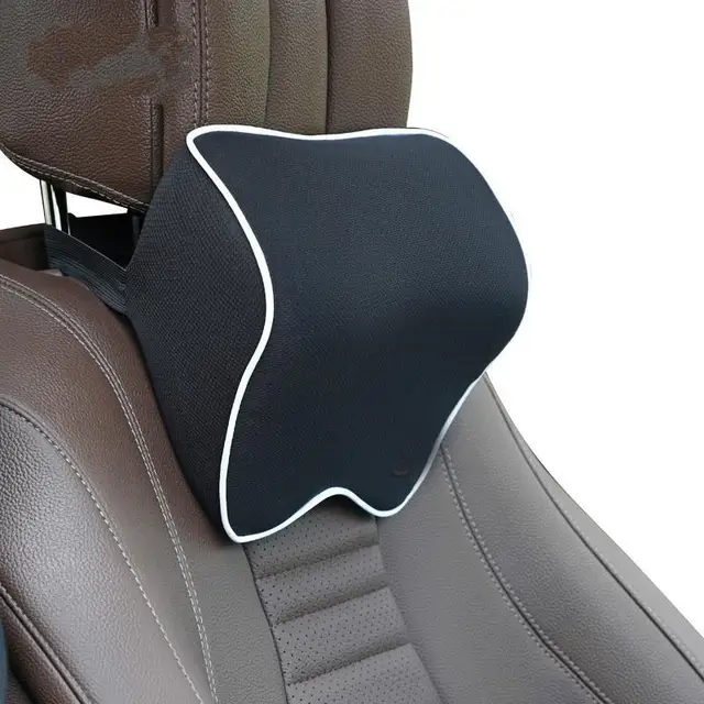 Car Pillows Headrest Neck Rest Cushion Support Seat Accessories Auto Black Safety PU Leather Knitted Pillow Universal Decor