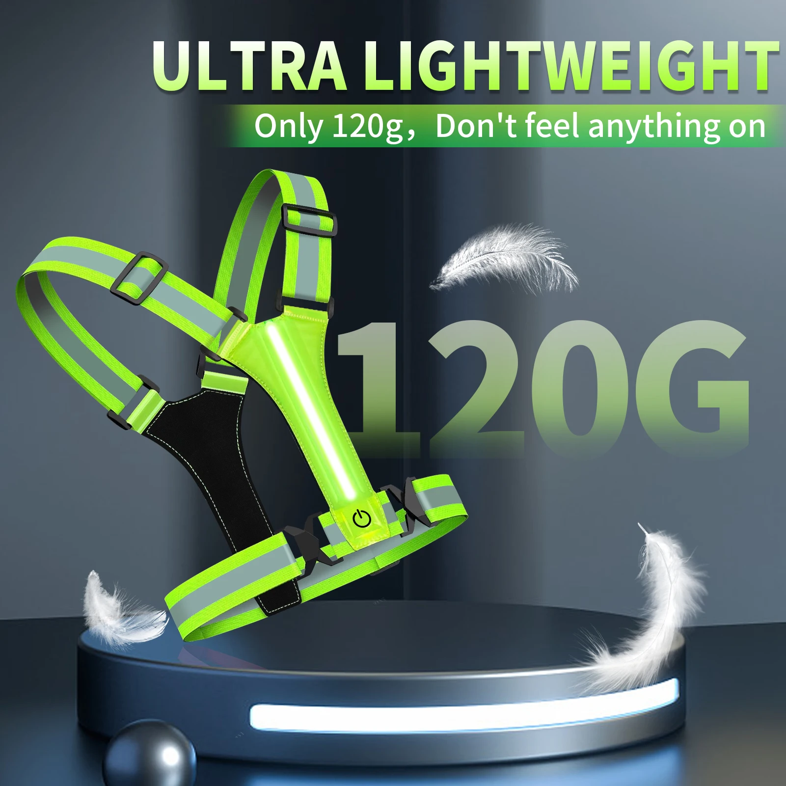 LED Reflective Vest USB Rechargeable Light Up High Visibility Running Gear Jogging Walking
