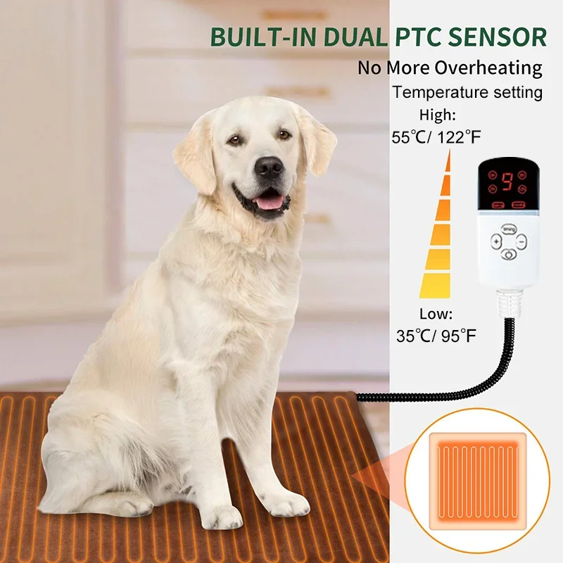 

Pet Heated Mat Dog Temperature Adjustable Dog Heating Pad Waterproof Electric Heating Pad 3,9 Gears Timer Dog Sleeping Supplies