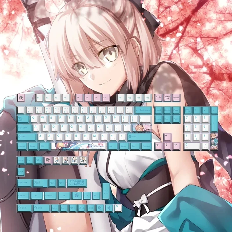

135 Keys Japan Okita Soji Keycaps PBT Cherry Profile Dye Sublimation Anime Keycaps For MX Switches 60% 80% 100% Layout Keyboard